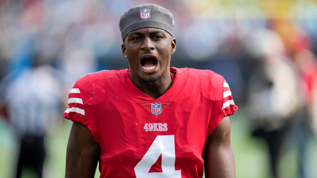 49ers cornerback Emmanuel Moseley (4) during the first quarter against the Panthers at Bank of America Stadium.